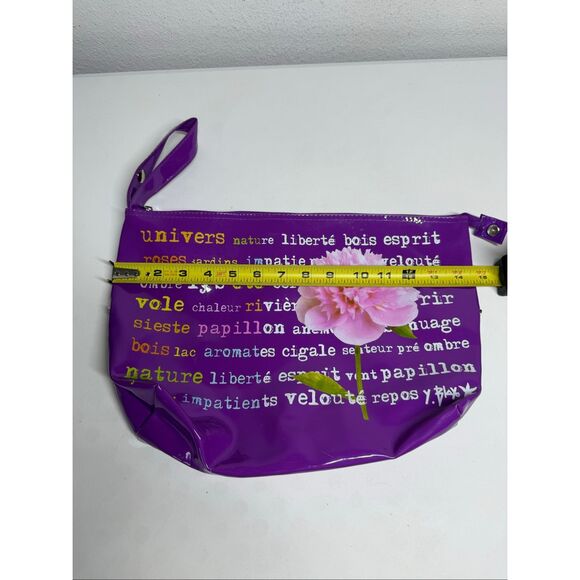 Incidence Women’s Patent Faux Leather Floral Print Purple Makeup Toiletry Bag - Picture 9 of 10